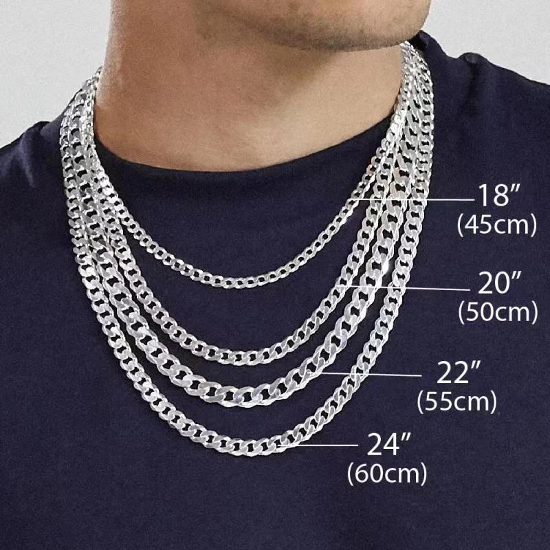 Solid 925 Sterling Silver Cuban Link Chain Mens Womens Boys Girls Necklace