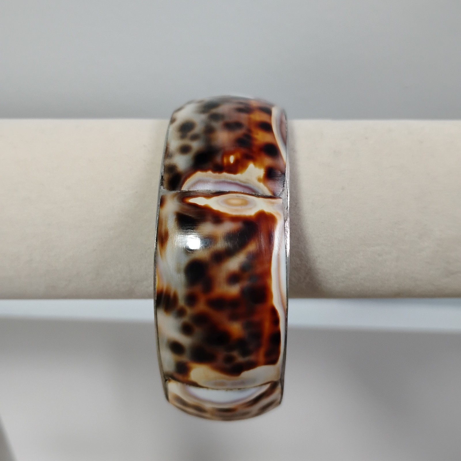 Vintage Metal Silvertone Shell Inlay Bracelet Sz 8 Brown Spot Bangle Philippines
