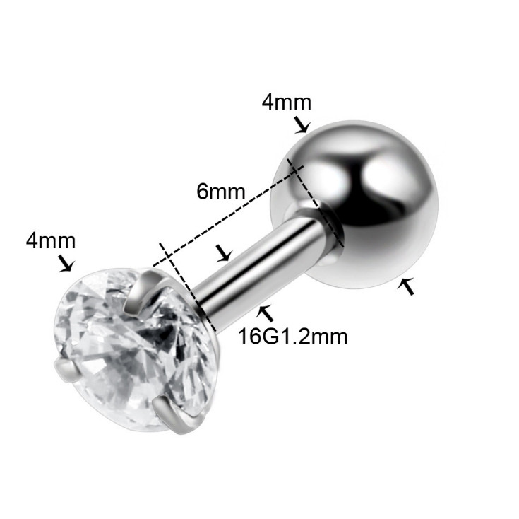 Unisex Surgical Steel Ball Back Screw Stud Earrings Prong Set CZ Inlaid 4MM PE30