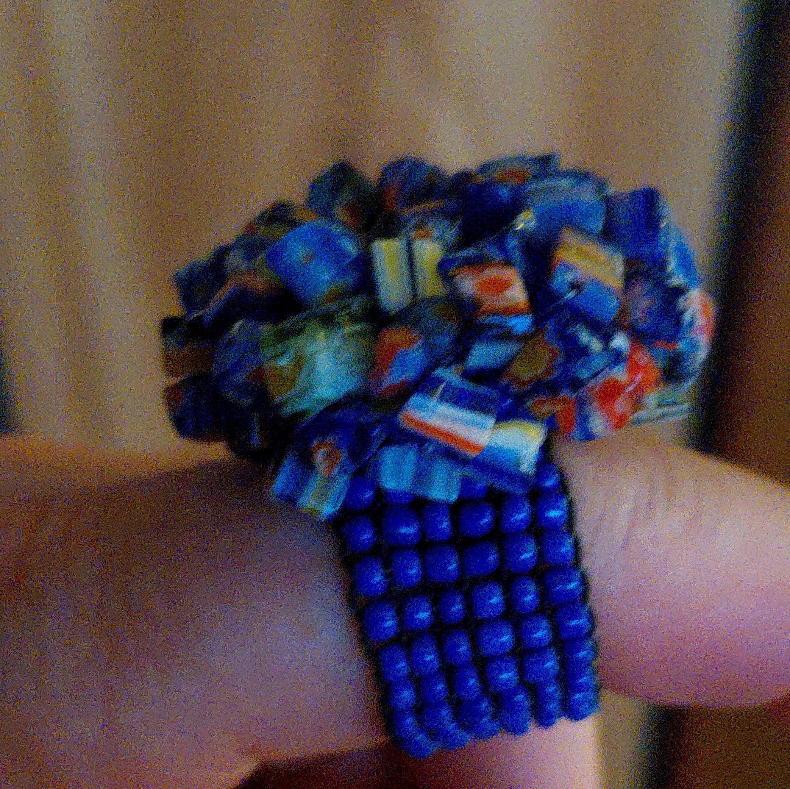 Blue Multicolor Beaded Glass Cluster Cocktail Band Ring Size 7 Round