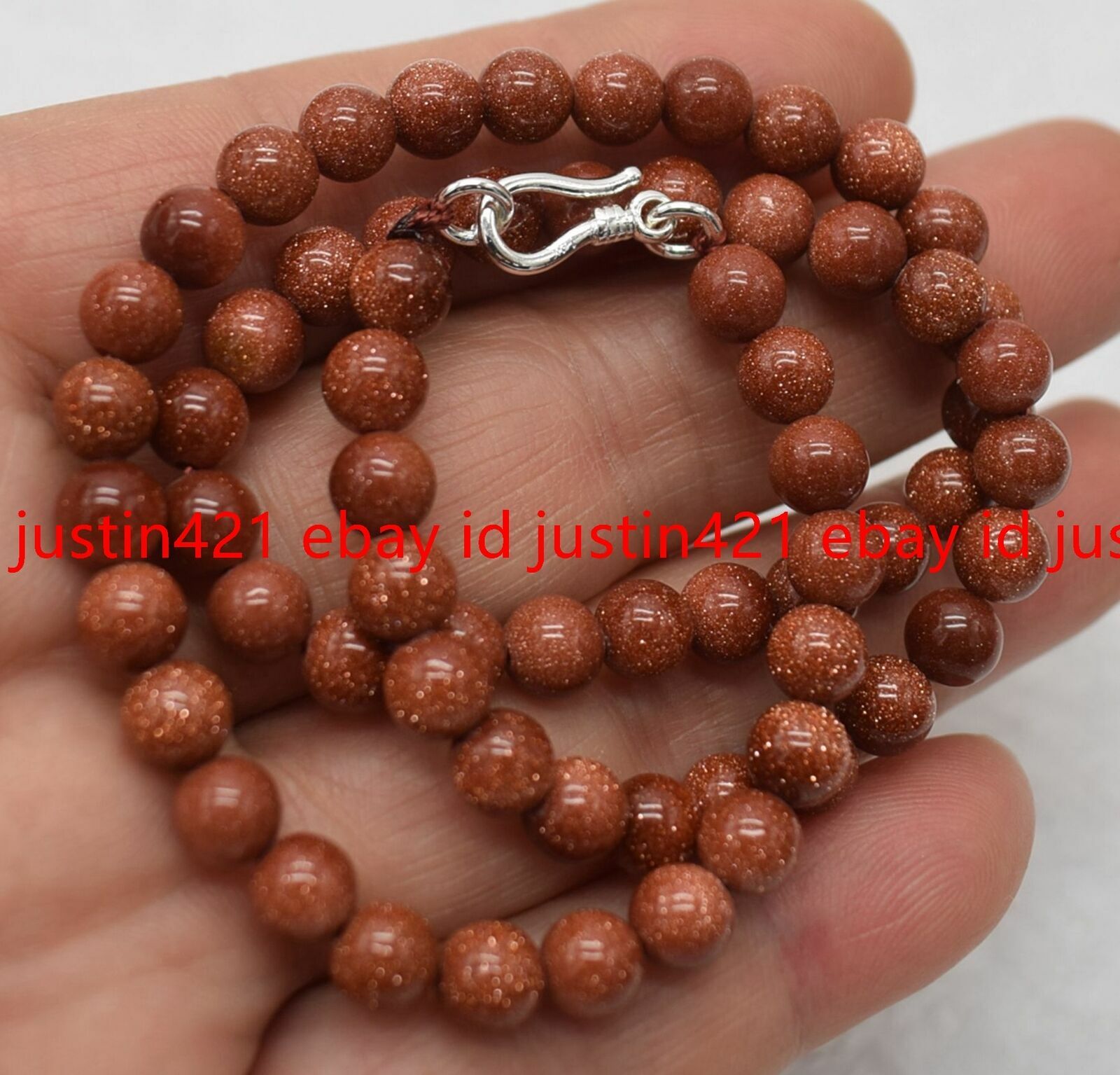 6mm Natural Gold Sandstone Round Beads Gems Necklace 18″ 925 Silver Clasp