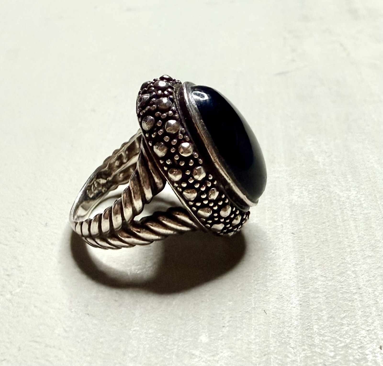 Large Vintage Sterling Silver and Black Onyx Ring, Size 4.5, 8 grams