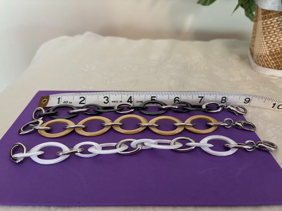 Beautiful 3 in Silver Tone Bracelets (8.5″) – Black, Yellow, White