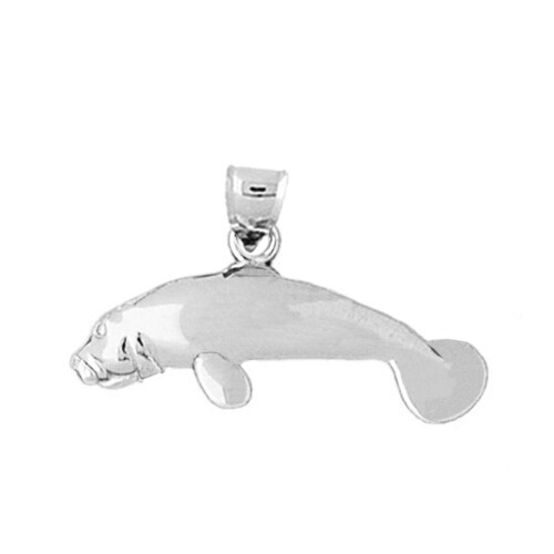 Rhodium Plated 925 Sterling Silver 30MM Manatee Pendant