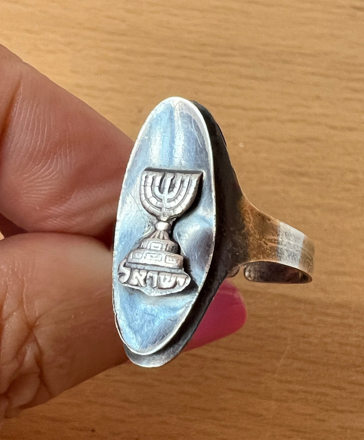 VINTAGE OXIDIZED 925 STERLING SILVER MENORAH ISRAEL RING ADJUSTABLE SIZE RARE