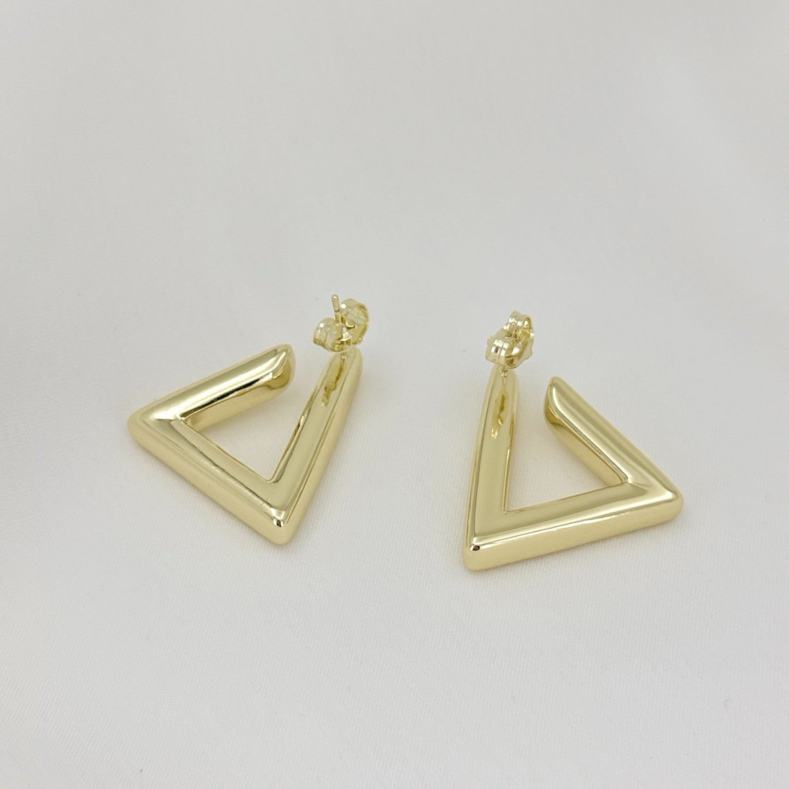 Chunky 14K Gold Plated Triangle Hoop Stud Earrings | Lightweight Modern Jewelry