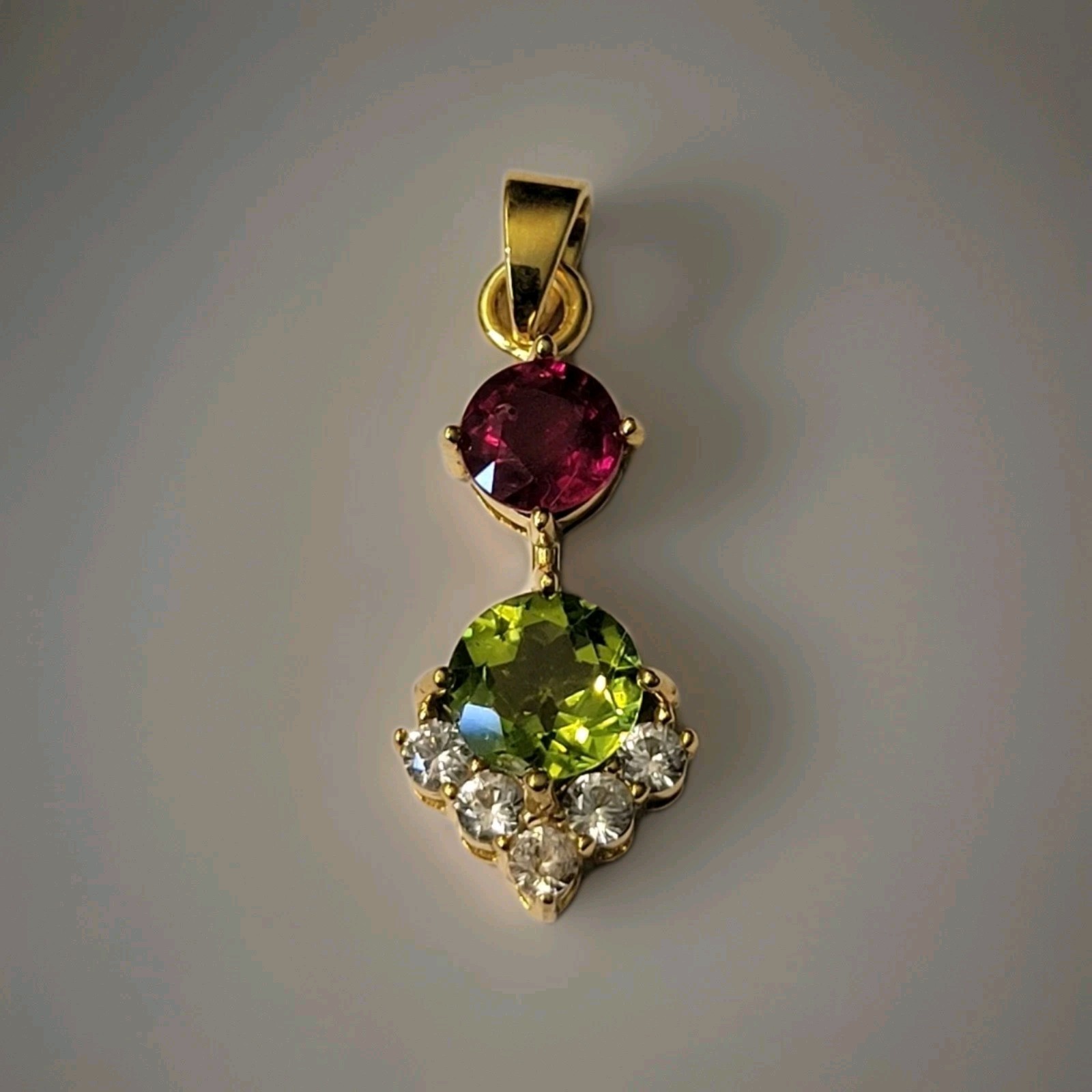 Natural Ruby & Peridot 925 Sterling Silver Gold Dangle Pendant 1193
