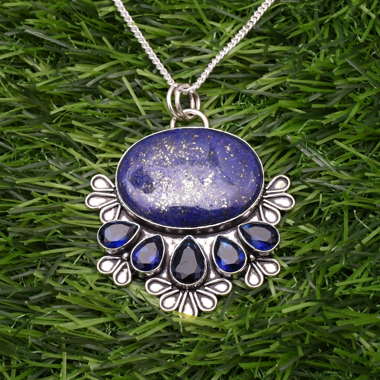 Lapis Lazuli 925 Sterling Silver Gemstone Handmade Jewelry Pendant 2.15″
