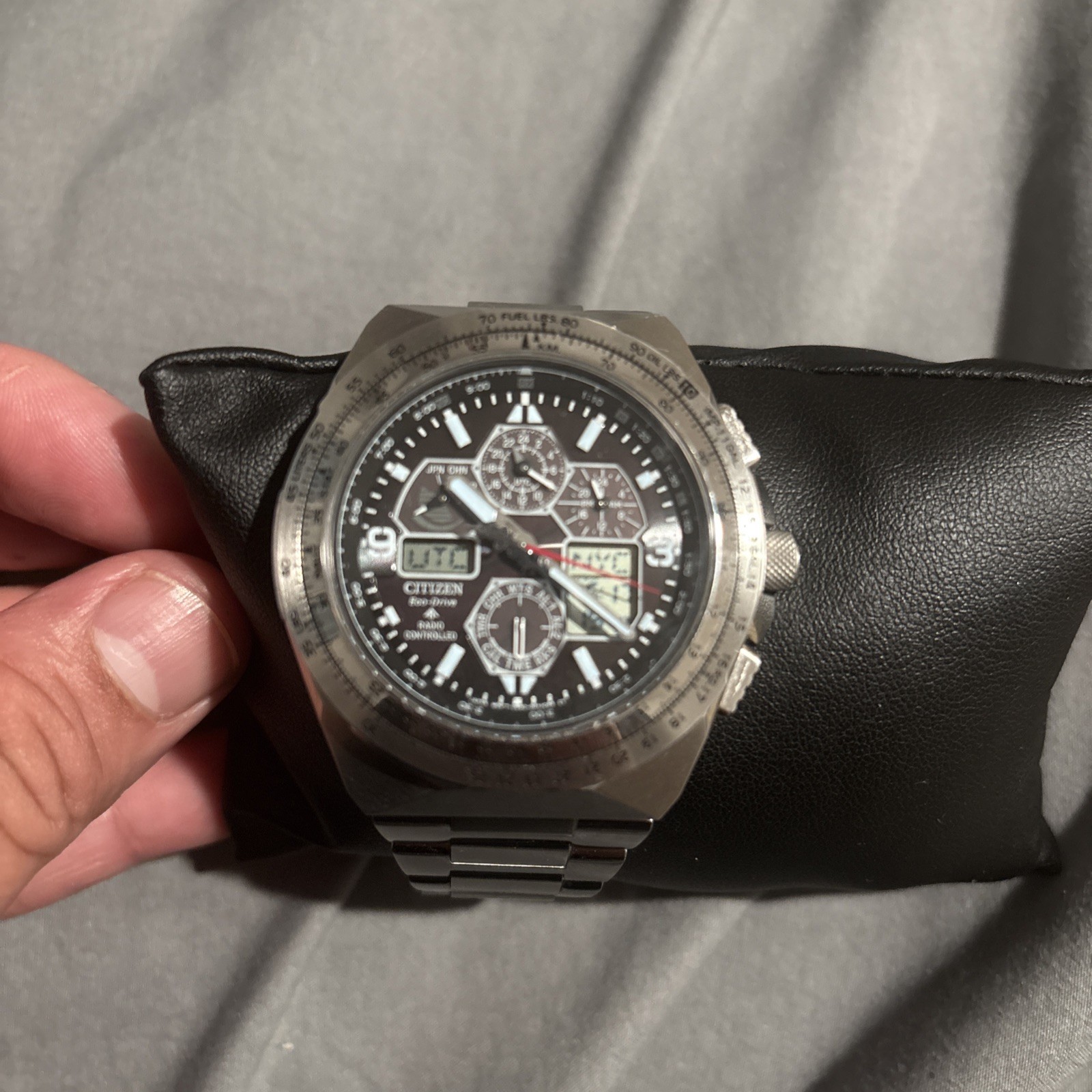 Citizen Men’s Air Chronograph Calendar Eco-Drive Silver Watch 46 MM JY8120-58E