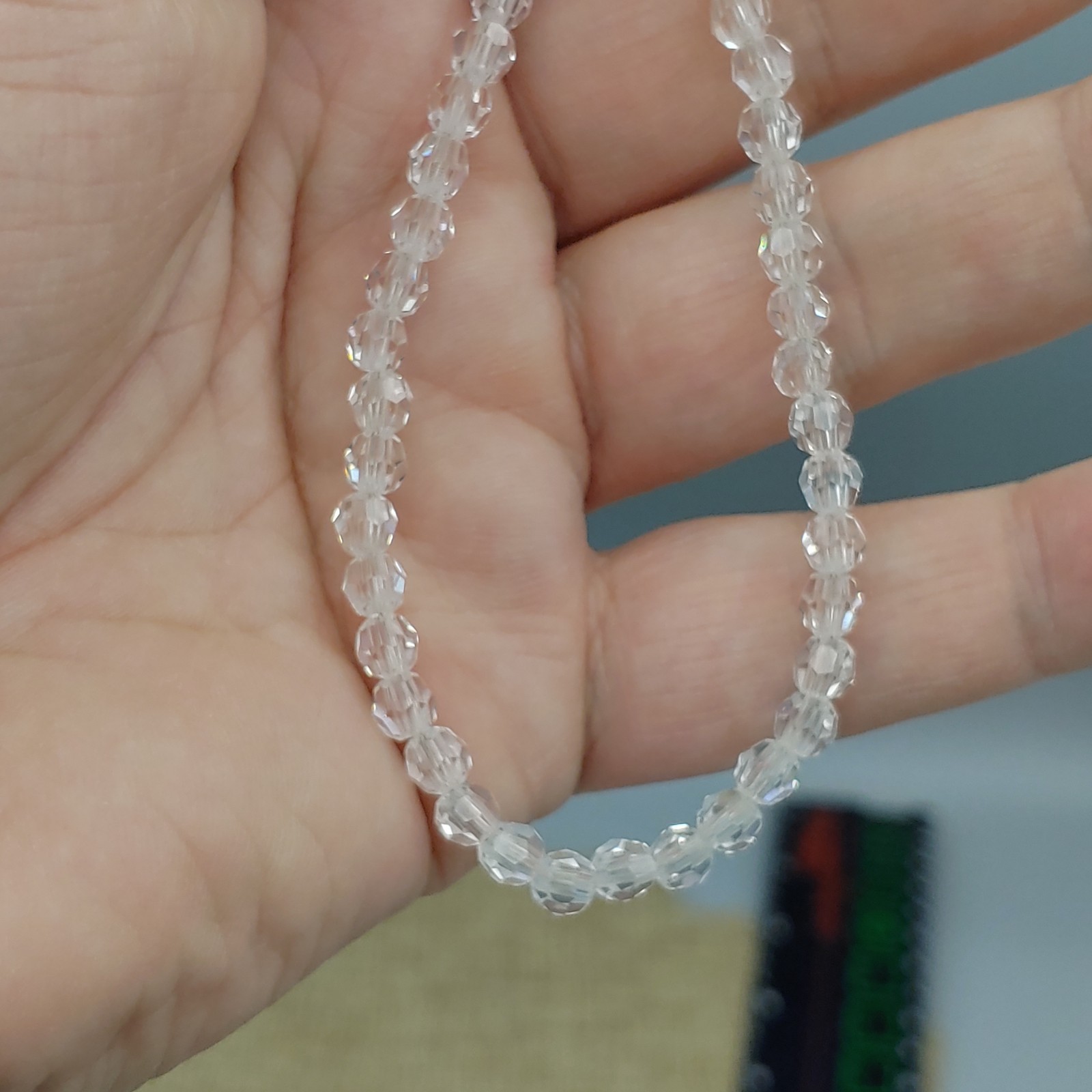 Diamond Quartz Crystal Necklace 12k GF 18″ 5mm Round Filigree Vintage