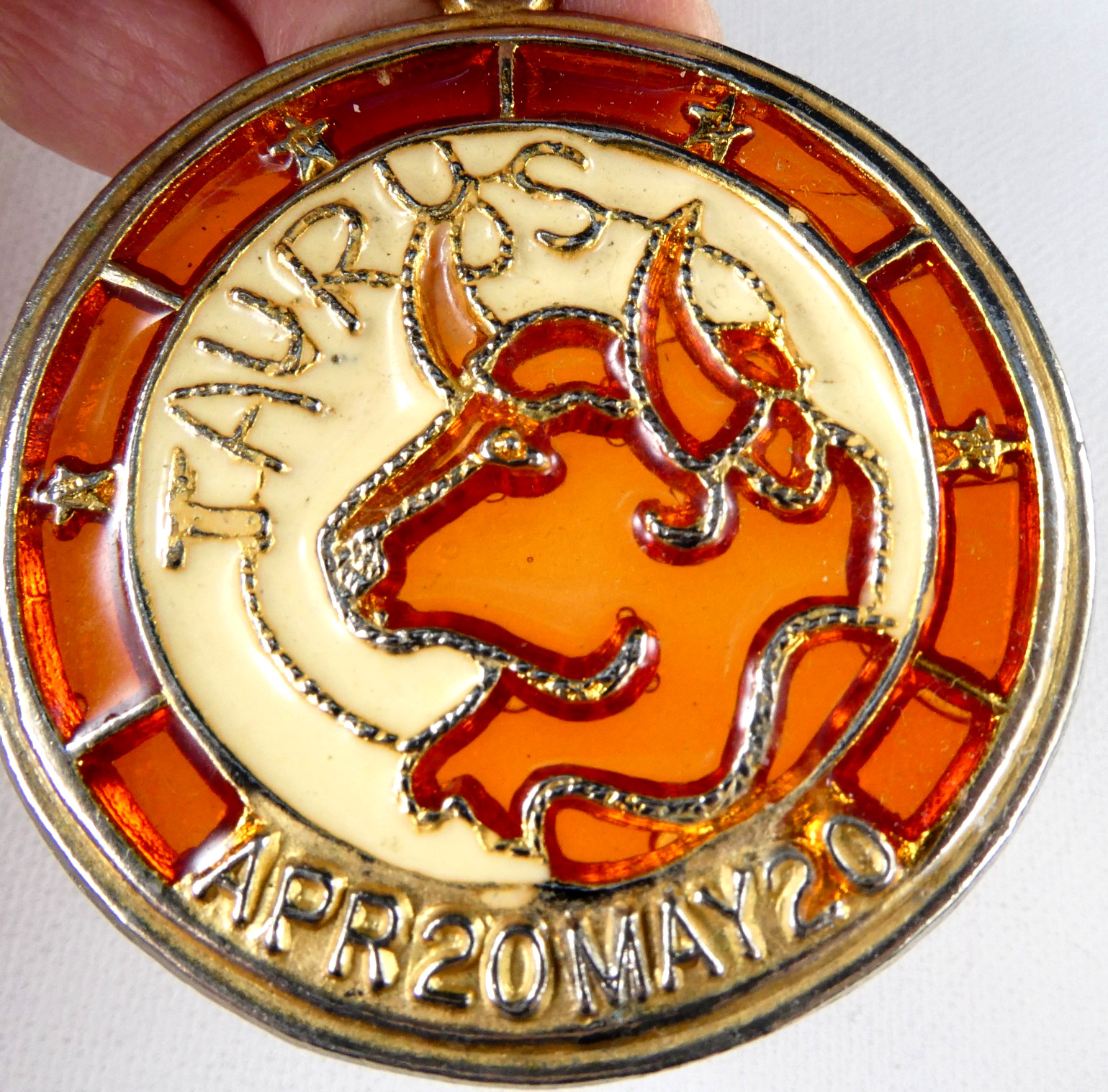 Vintage Zodiac Pendant TAURUS The Bull Stained Glass Look Astrology Necklace 18″
