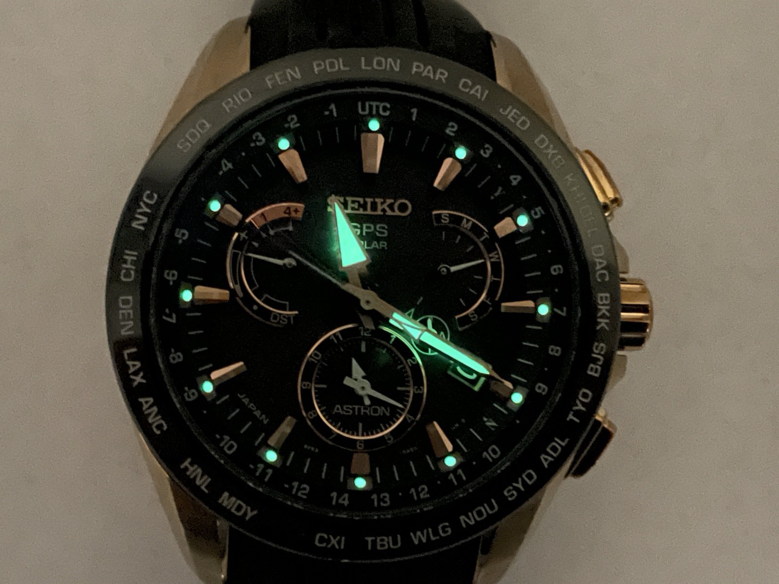 SEIKO ASTRON GPS Radio Wave Solar Men’s Watch Gold case 8X53-0AC0-2 Good coditio