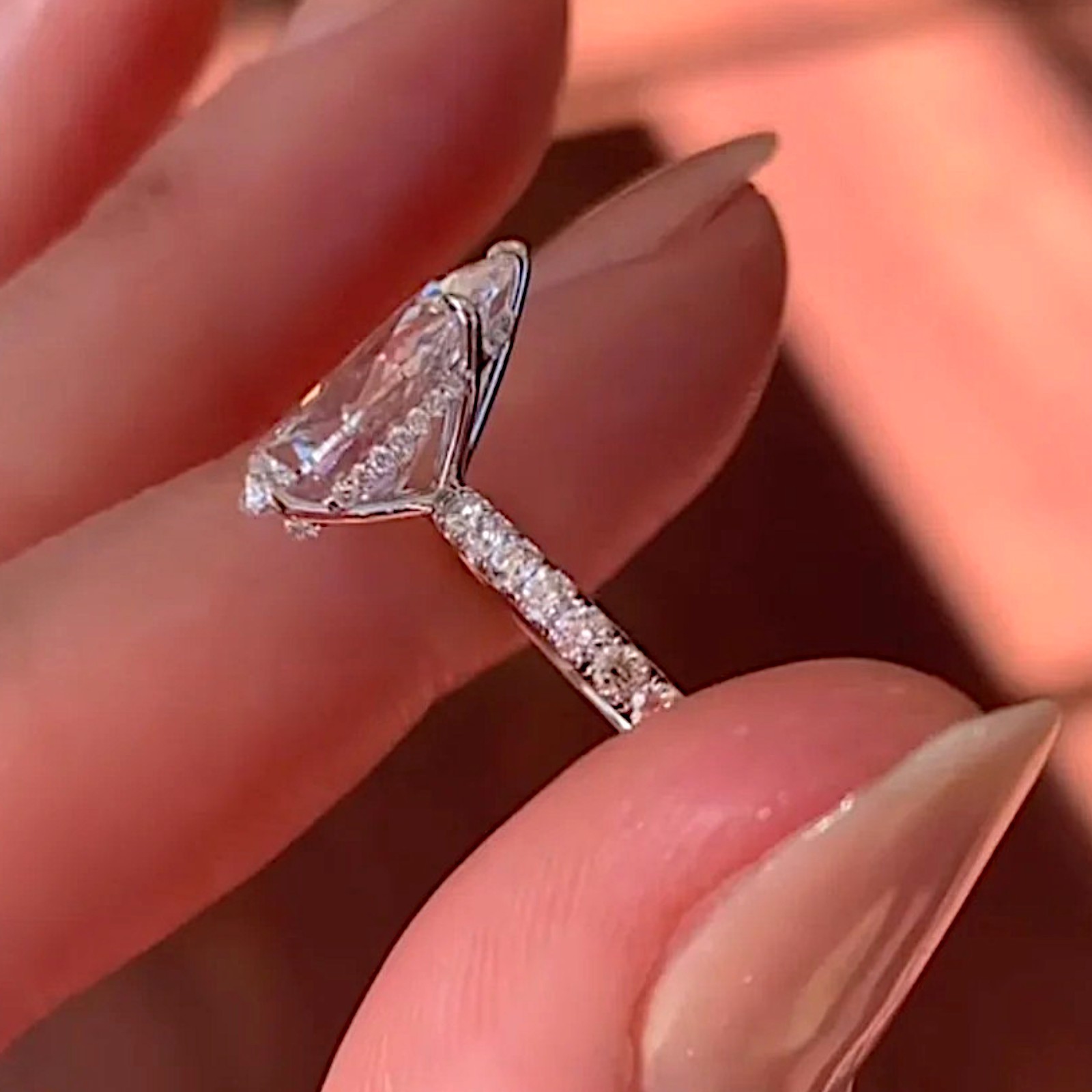 Diamond Engagement Ring IGI Certified Lab Grown Pear Cut 3.25 Ct 14K White Gold