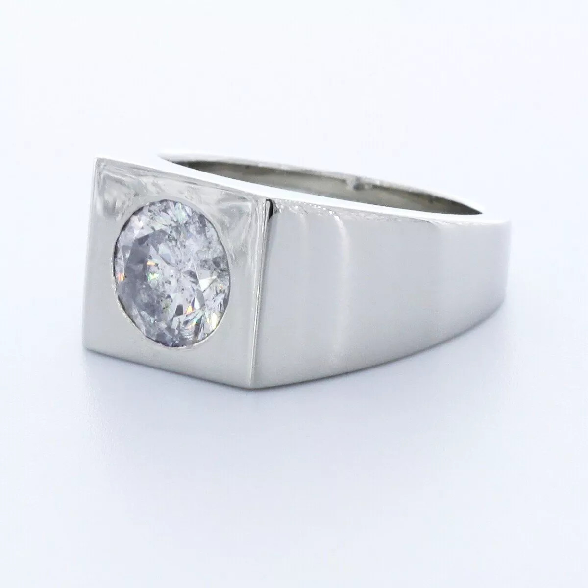 Solitaire Mens Ring Platinum Bezel Set 3.38 Carat Round Lab-Grown Diamond F SI2