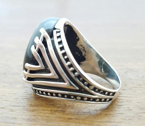 Solid 925 Sterling Silver Natural Black Onyx Gemstone Signet Men’s Unisex Ring
