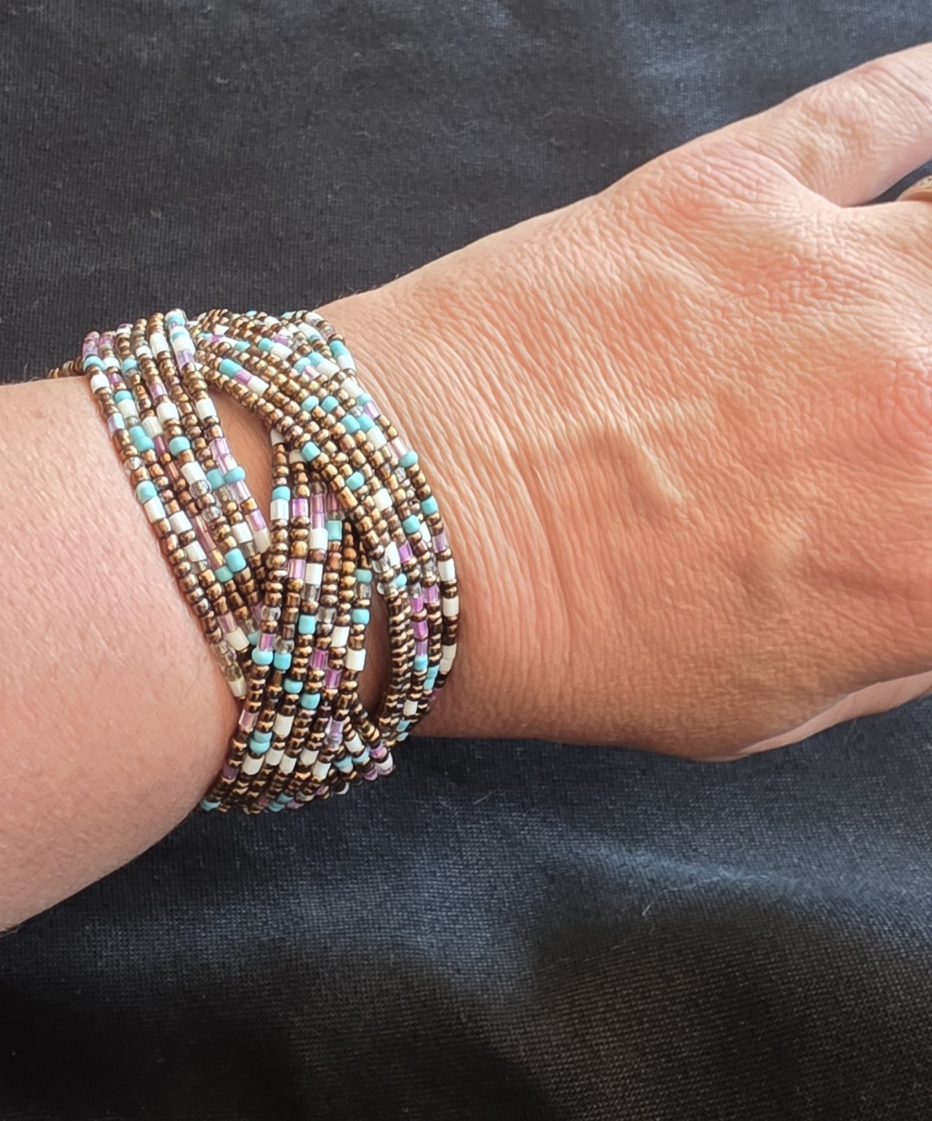 Handcrafted Multi-Strand Seed Bead Cuff Bracelet – Boho Statement Piece