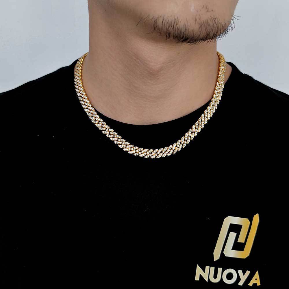8MM Miami Cuban Link Chain Iced CZ Out Necklace Gold Plated Stainless Steel