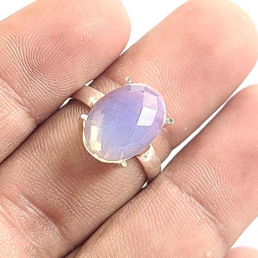 Cut Blue Opal Gemstone 925 Sterling Silver Handmade Fine Ring All Size Available
