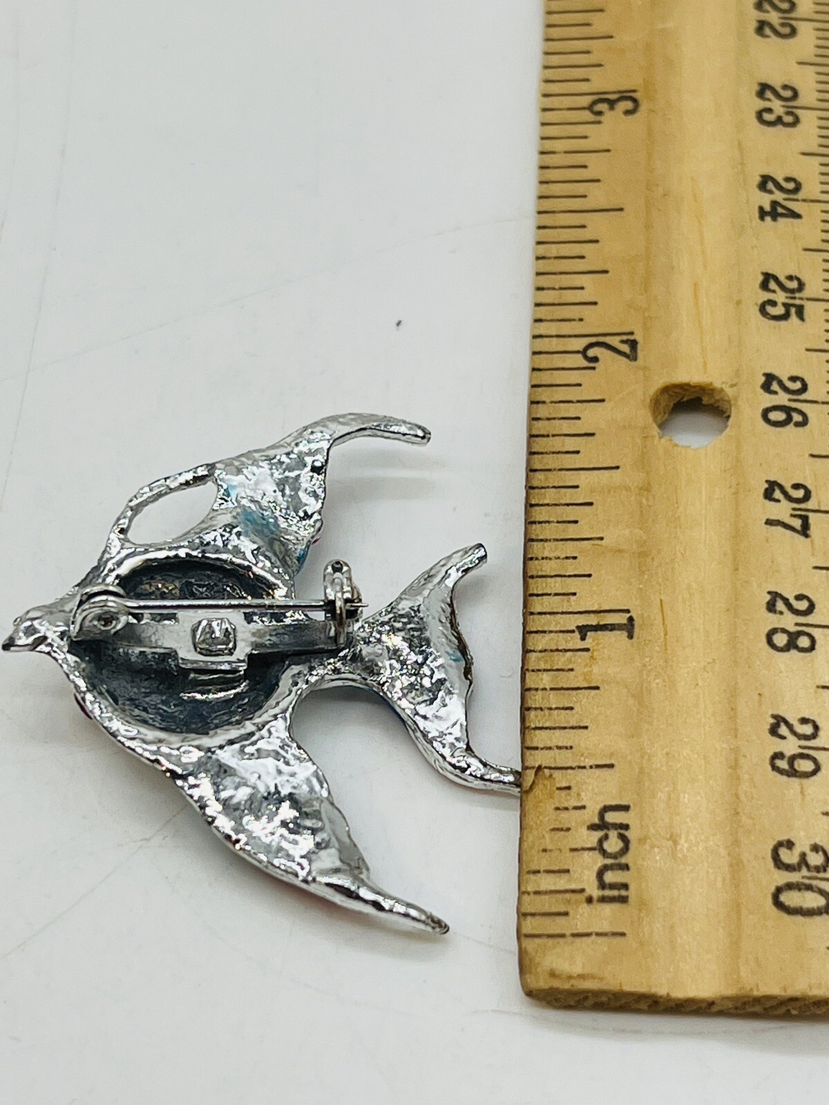 Vintage Angel Fish Pin Brooch Patriotic Red Blue White Silver Tone Tropical