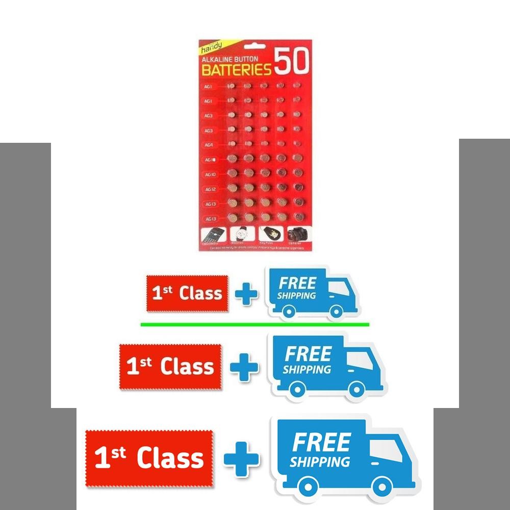 50 X ASSORTED Watch Cell Batteries AG1 AG3 AG4 AG10 AG12 AG13 for Toys, Watches