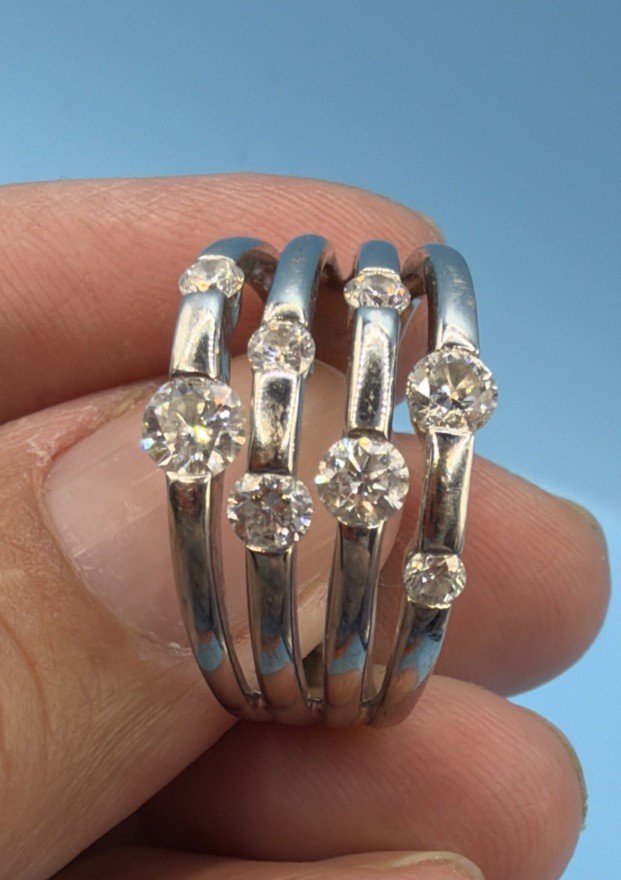 14kt White Gold Right Hand Diamond Ring Flush Set Size 6 7.33g