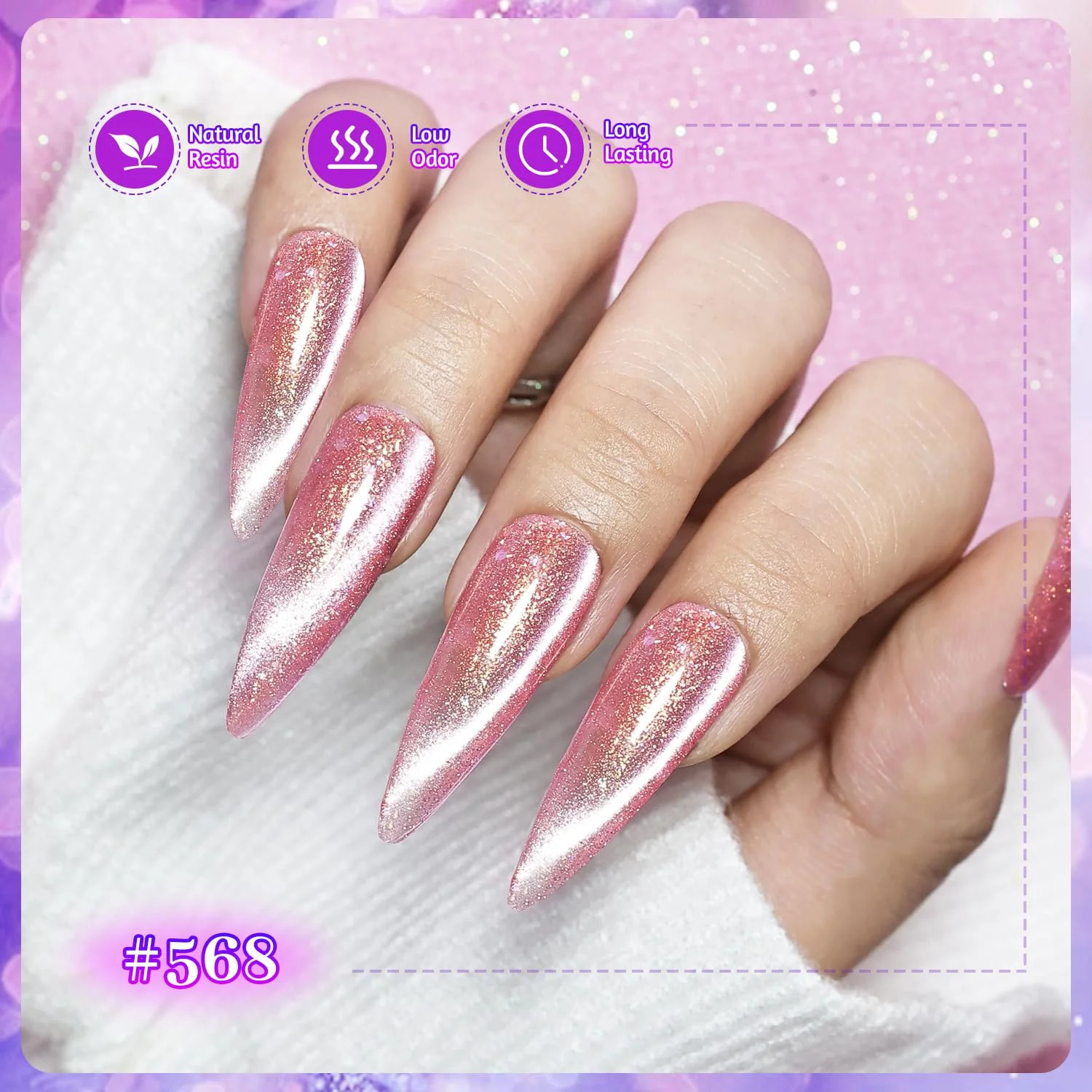 Cat Eye Gel Nail Polish Set 10 Colors Glitter Pink Purple Blue Green with Base C
