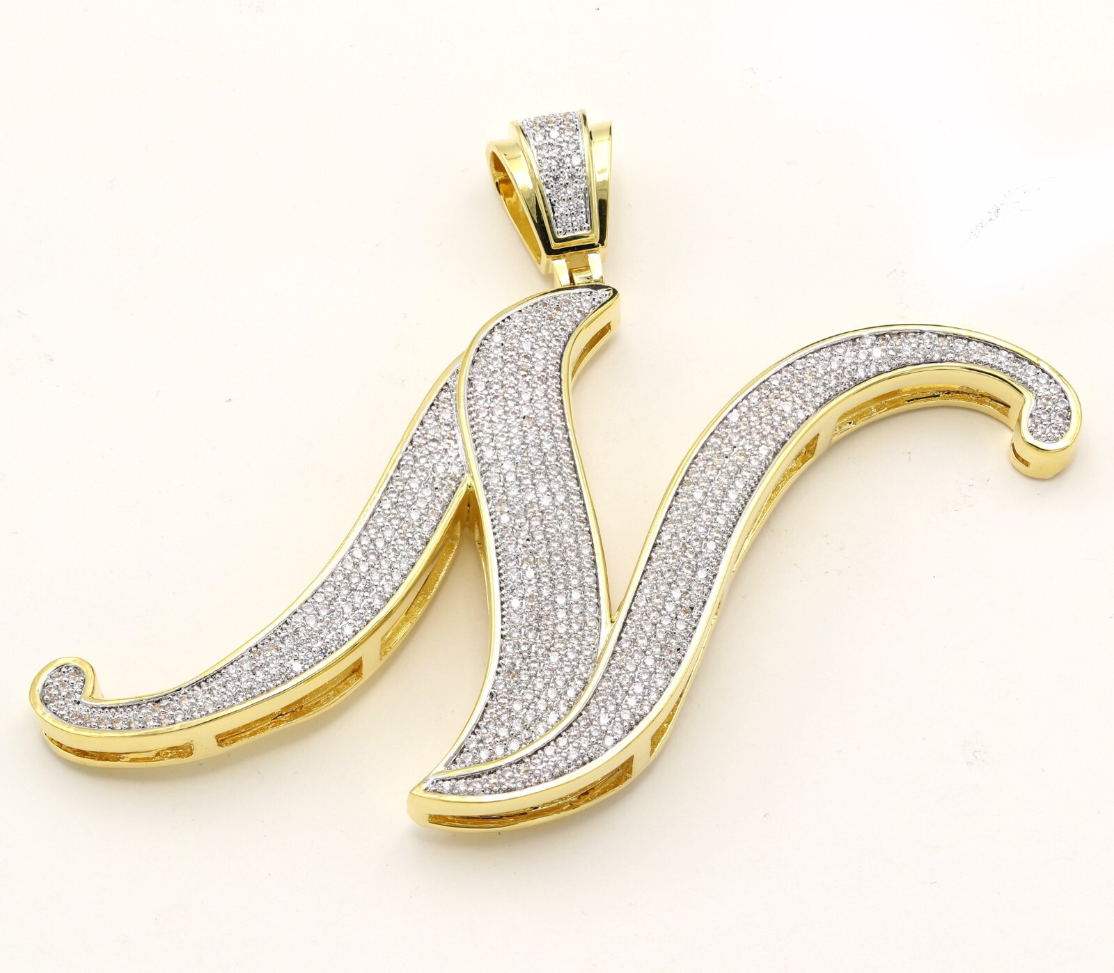14K Gold Plated Cubic Zirconia Prong Pave Setting Man’s Initial Pendant