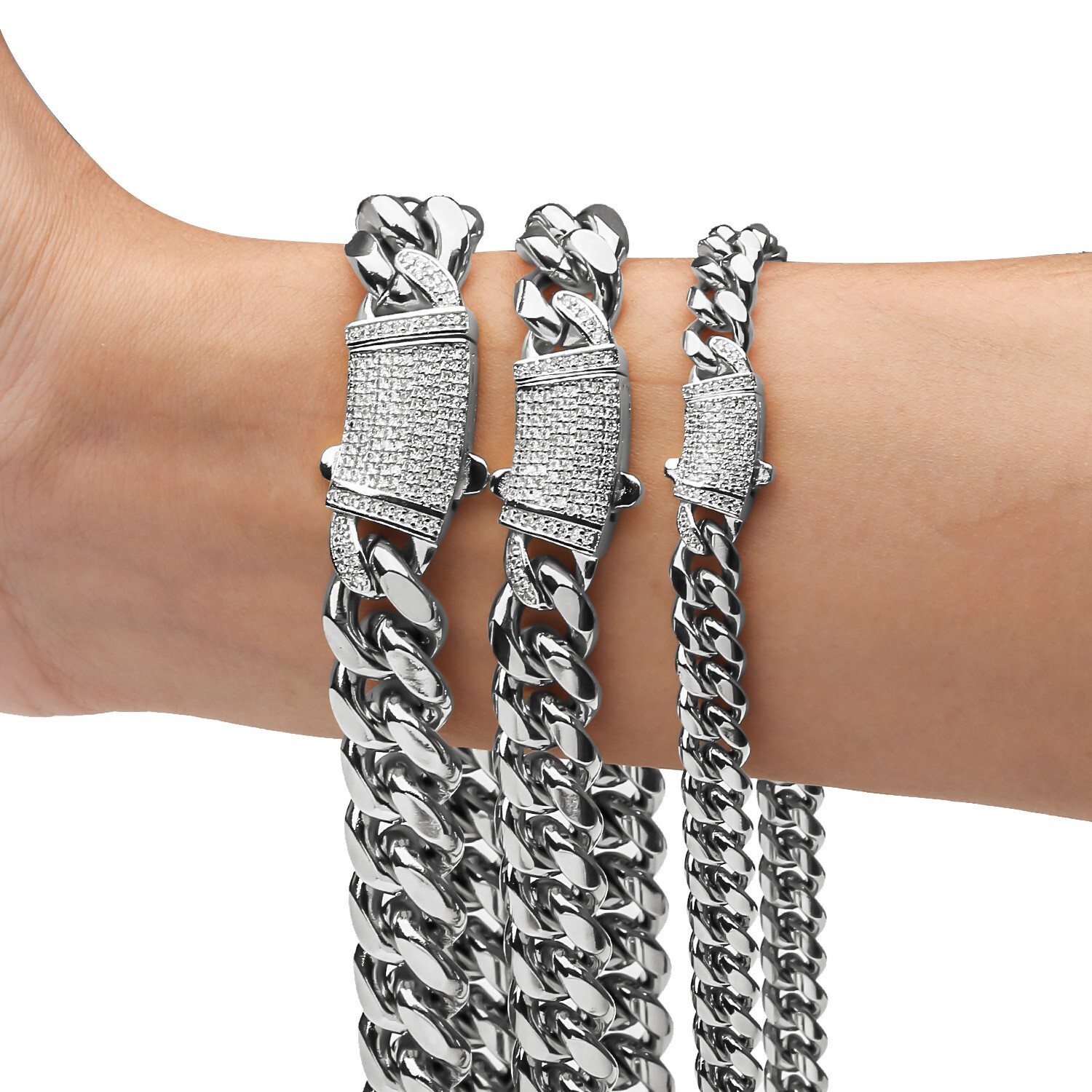 6/8/10/12/14mm Men Women 316L Stainless Steel Cuban Link Chain Necklace CZ Lock