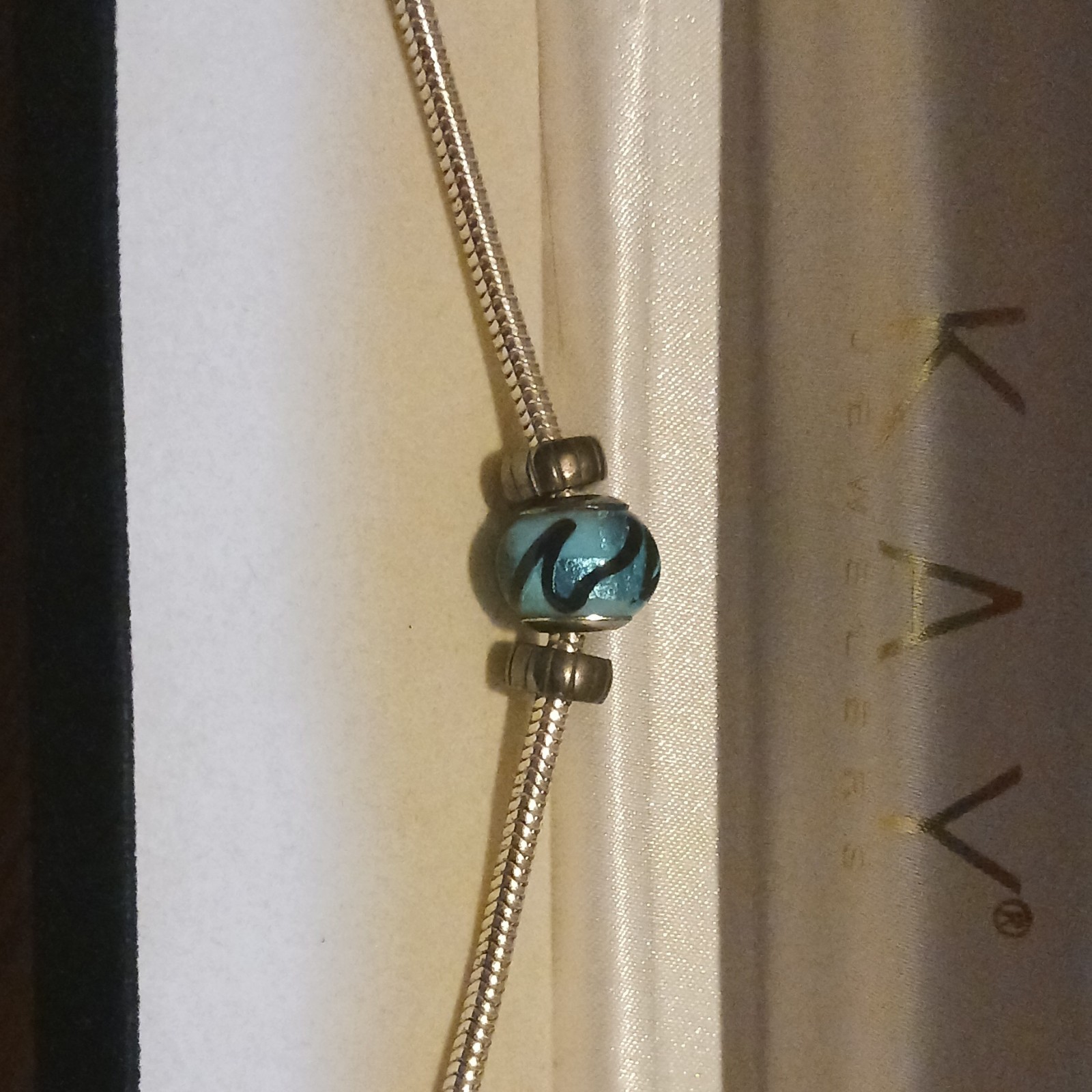 KAY Jewelers Silver-Tone Snake Chain Bracelet Blue Glass Bead Charm Lobster