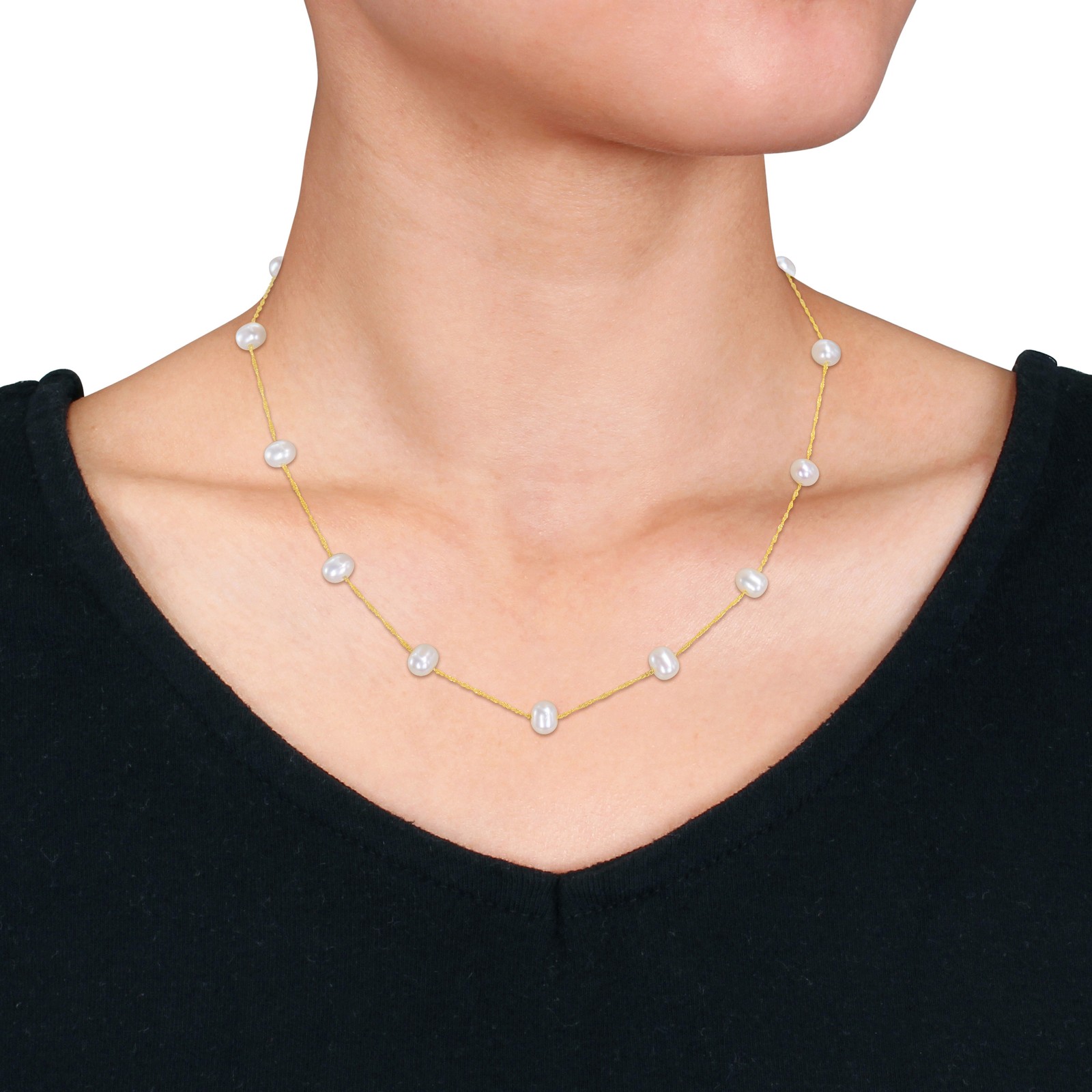 Amour 10k Yellow Gold 5.5-6 mm White Cultured Freshwater Pearl Tin Cup Necklace