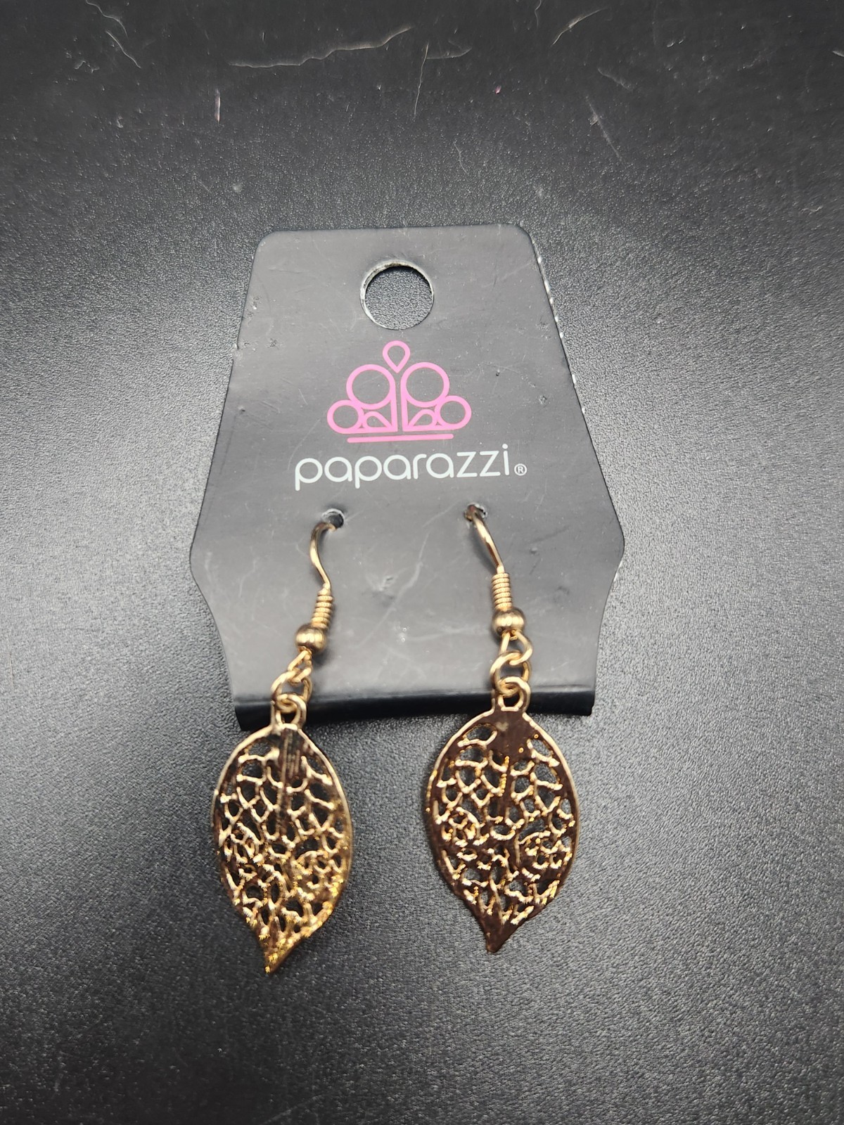 #0044 – Paparazzi Gold Tone Filigree Leaf Dangle Earrings Openwork Fish Hook…