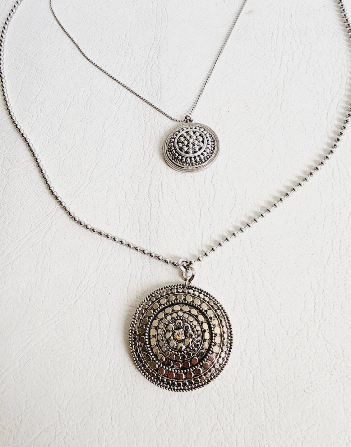 Chico’s Roxi Double Medallion Pendant Ball Beaded Necklace 32 To 36″
