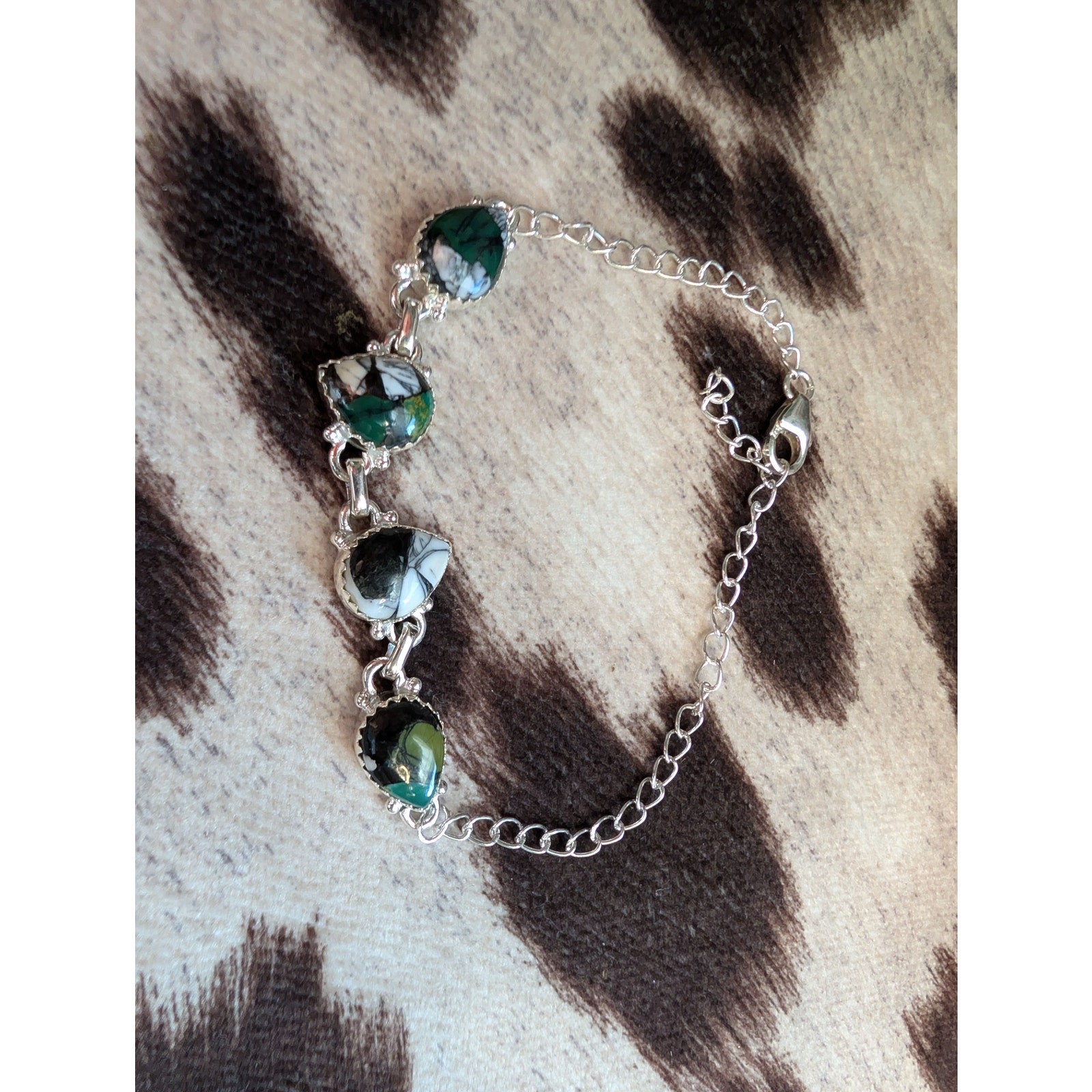 Sterling Kingman Spiderweb Dahlia Turquoise Bracelet