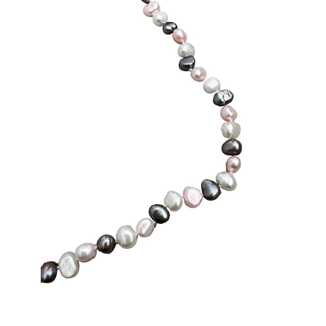 Freshwater Multicolor Pearl Necklace and Earrings Set Pink Gray White Dangle Ear