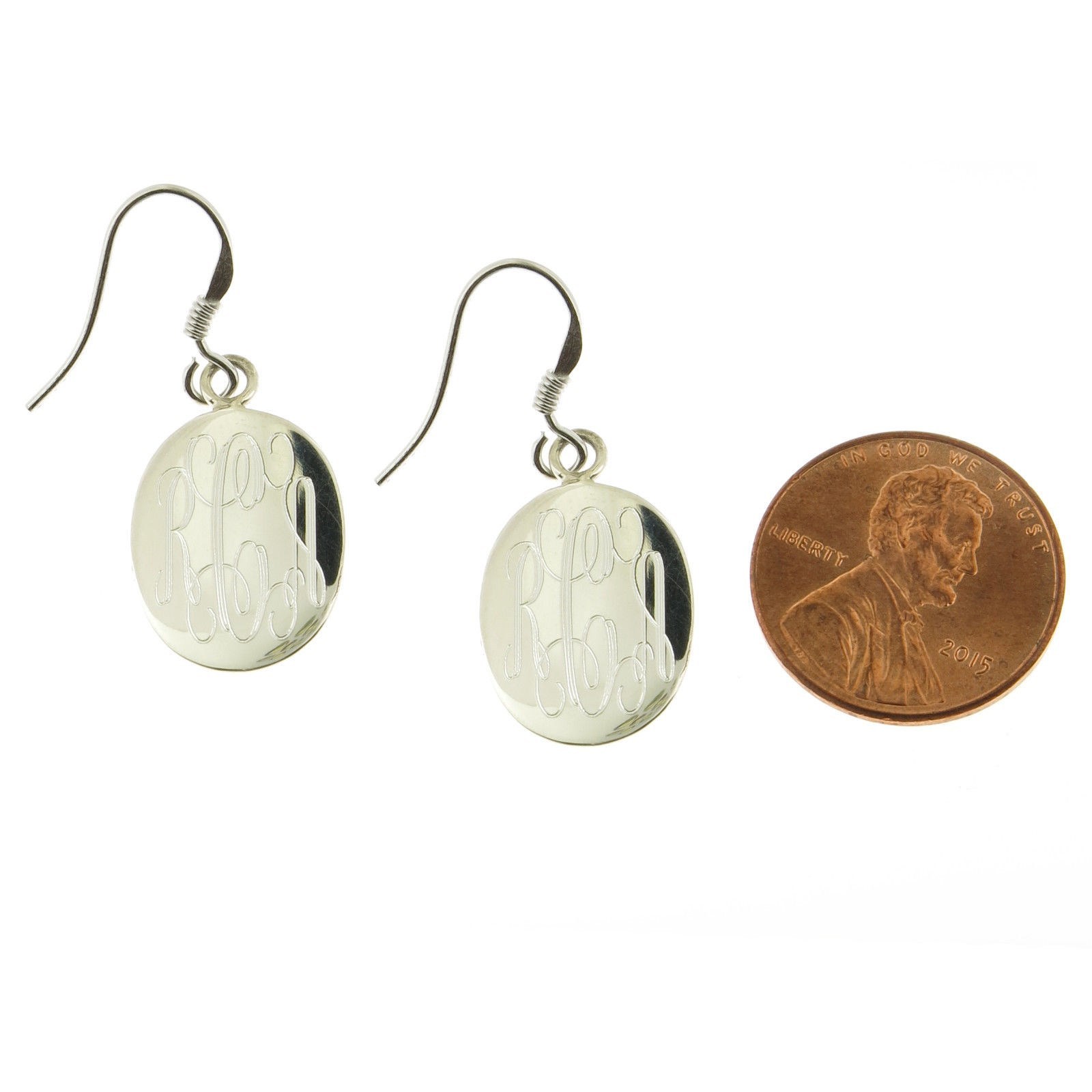 925 Sterling Silver Oval Monogram Personalized Earrings