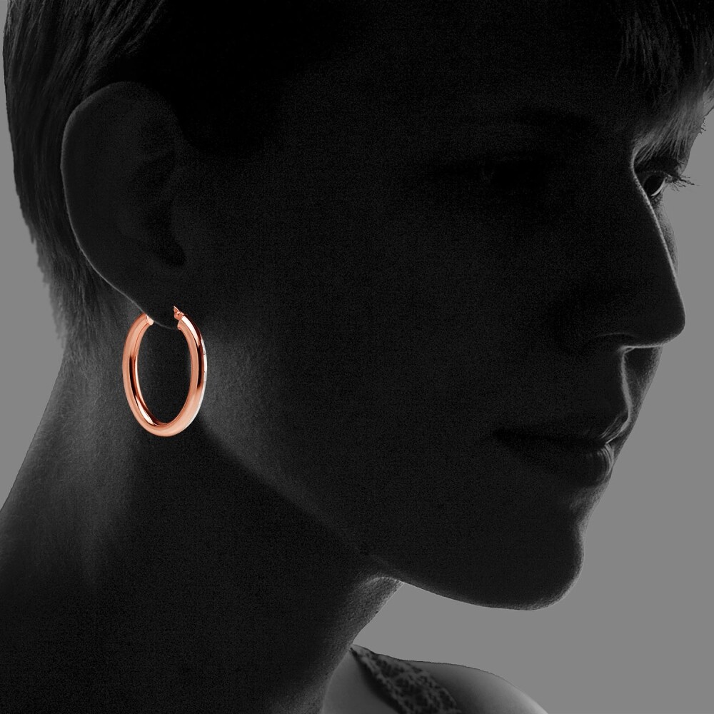 Rose Gold Flashed 925 Silver Two Tone 4mm Oval Diamond-Cut Hoop Earrings, 25mm