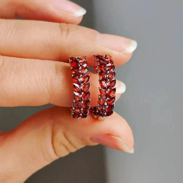 2Ct Marquise Cut Lab-Created Garnet Huggie Hoop Earrings 14k White Gold Plated