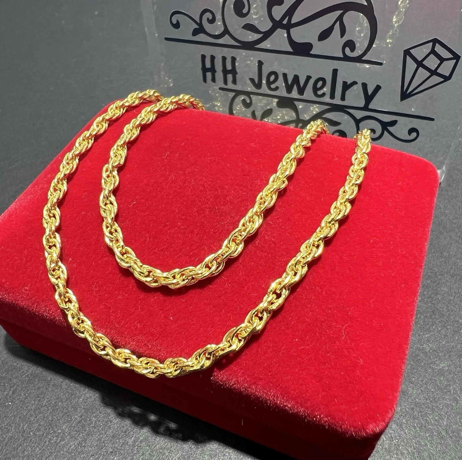 18K Yellow Gold Rope Spiga Chain Necklace 26 Inches