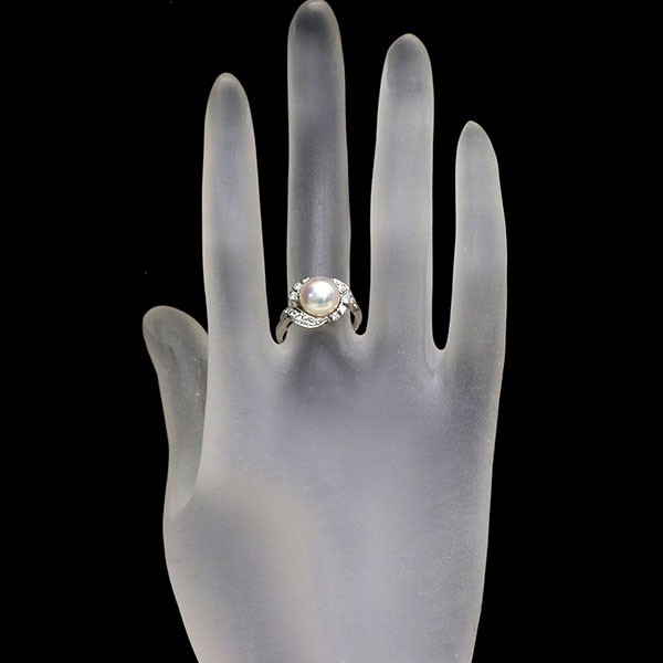 Mikimoto Pt900 Akoya Pearl Diamond Ring Diameter Approximately 8.4 mm D0.30ct –
