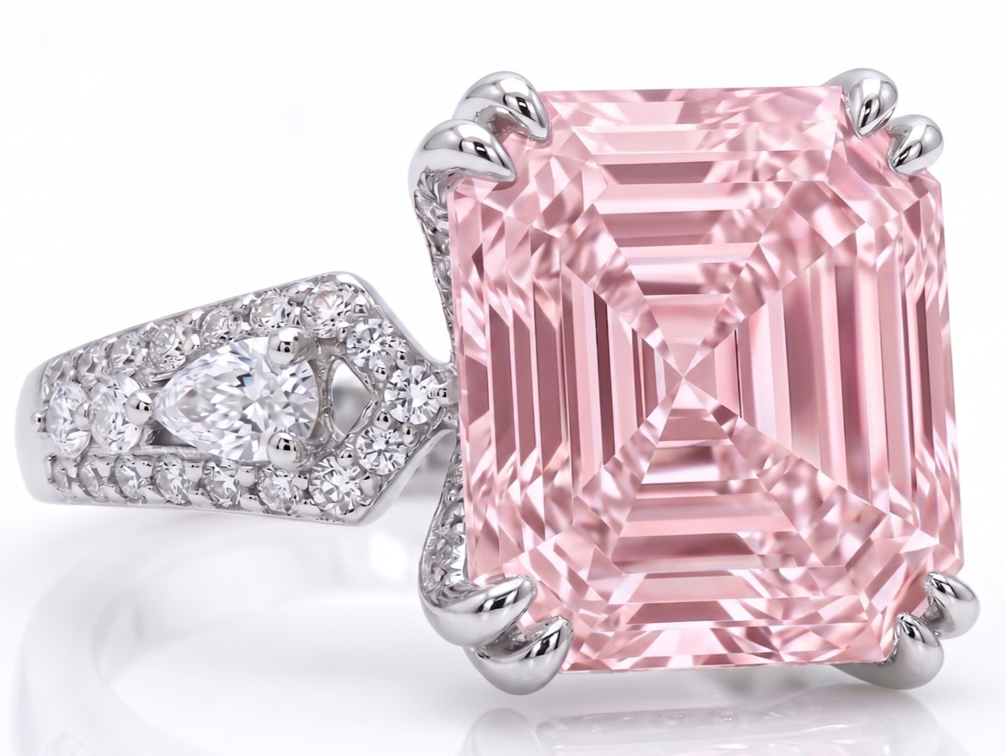 8.60 Ct Certified Asscher Cut Pink Natural Diamond Ring VVS1 White Gold Finish