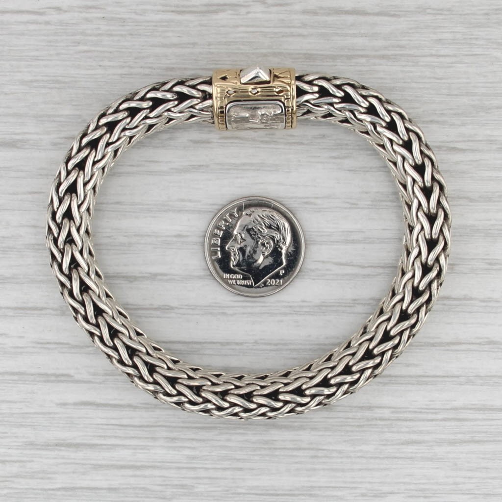 John Hardy Classic Woven Wheat Chain Bracelet Sterling Silver 18k Gold 7.72″