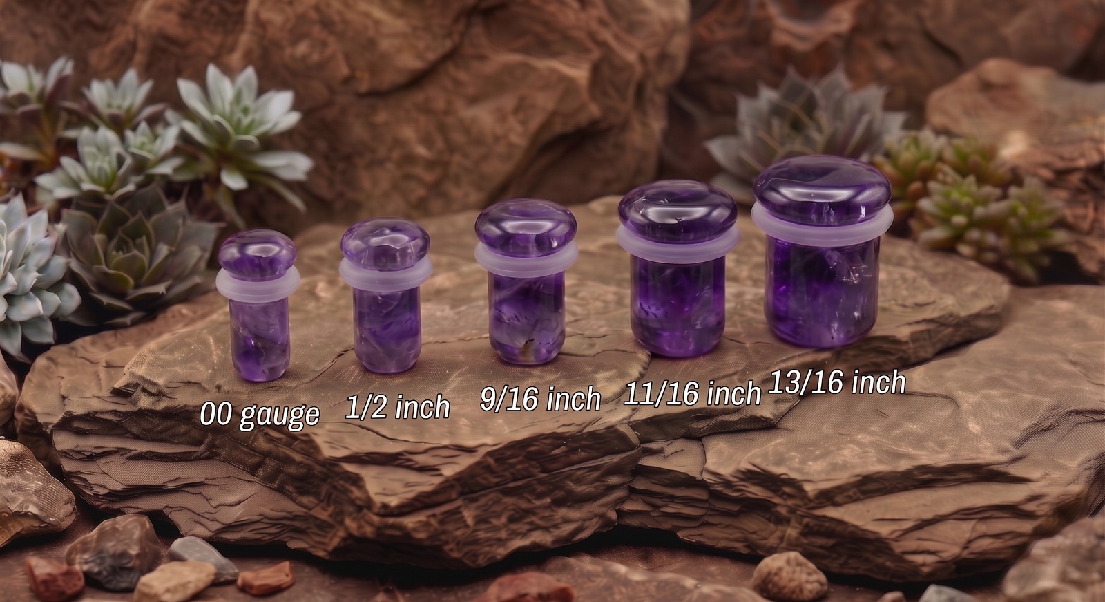 Pair of Single Flare Amethyst Stone Plugs gauges organic Size 8ga to 1 Inch E615
