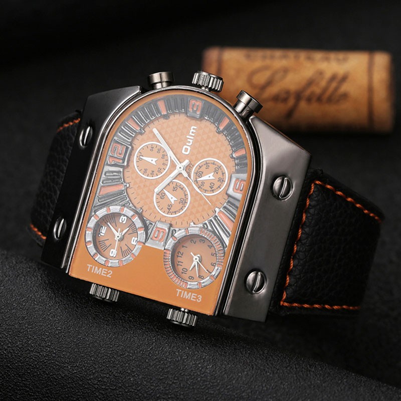 Oulm Men’s Large Dial Army Sport Watch Quartz 3 Decorative Subdials Gift for Men