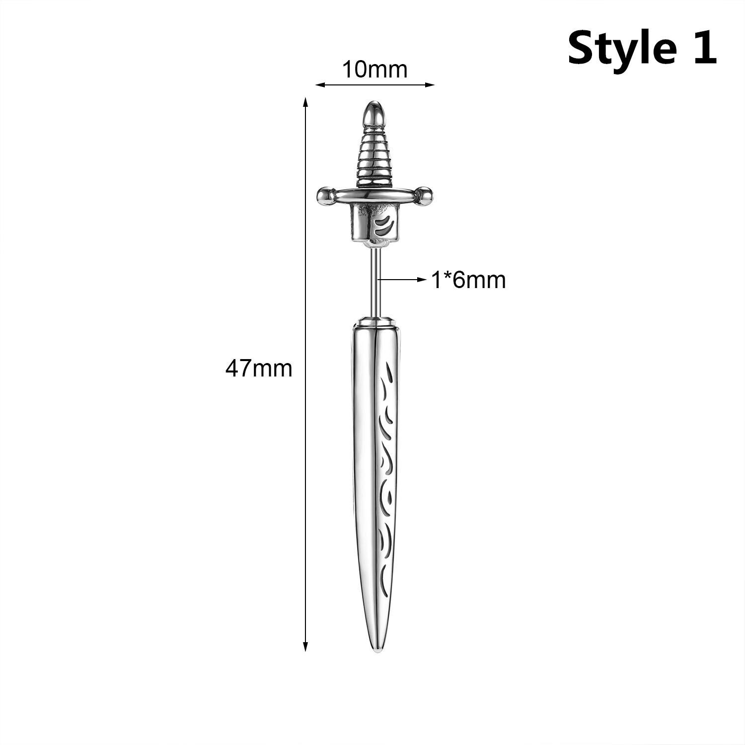 20G Punk Stainless Steel Stud Earrings CZ Dagger Sword Ear Stud Piercing Jewelry