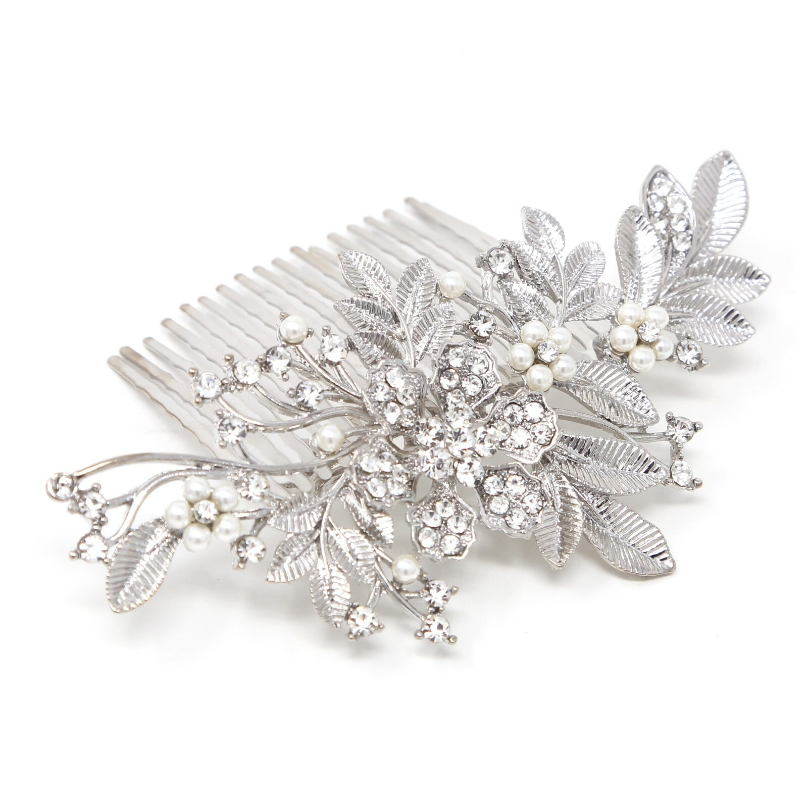Silver tone flower hair comb bridal wedding crystal rhinestone hair accessories