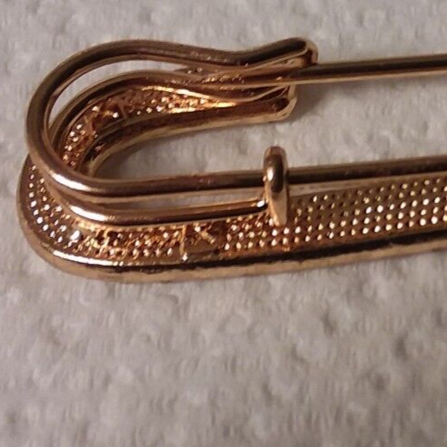 3″ Gold Tone Rhinestone Safet Pin Brooch Marked “X” 07-01-2024