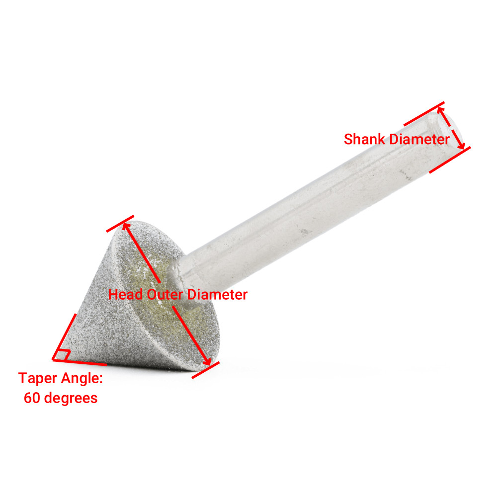 60 Degrees Diamond Tapered Grinding Head Rotary Burrs CNC Router Bits Grit 150