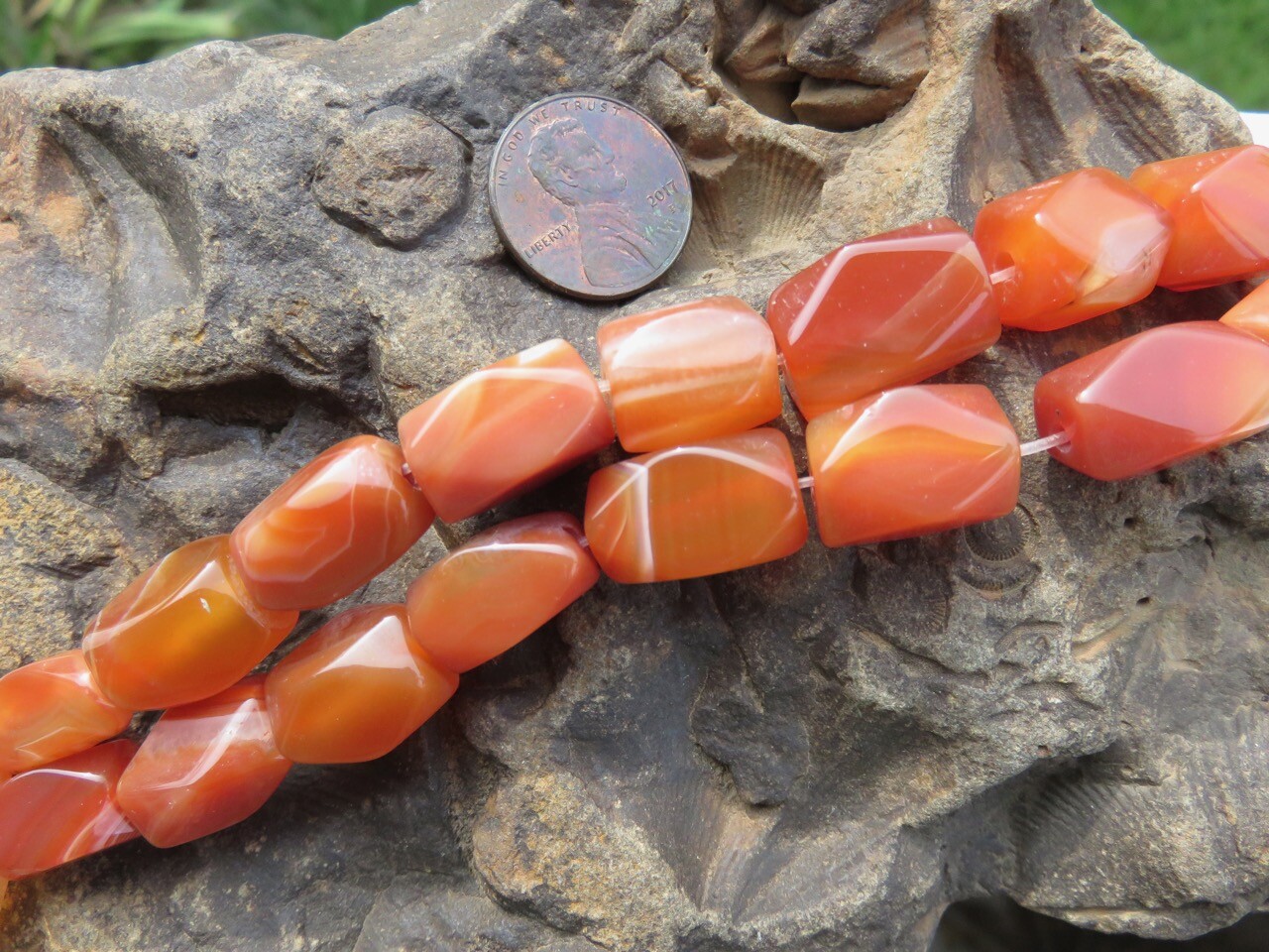 Carnelian “Cornerless Cube” Rectangles 12-16mm X 8-10mm Trade Beads One 13″ Str.