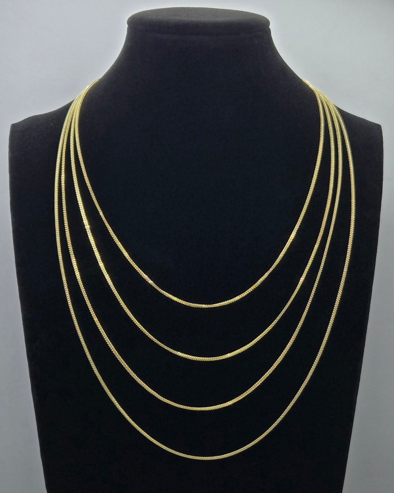 Real 10k Yellow Gold Franco Box 1.5mm Necklace Chains, 18″-24″, Handmade Italy