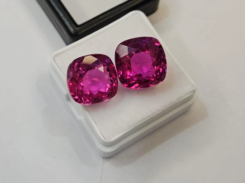 20-22 Ct Pair Certified Natural Ceylon Pink Sapphire Cushion Loose Gemstone Cut